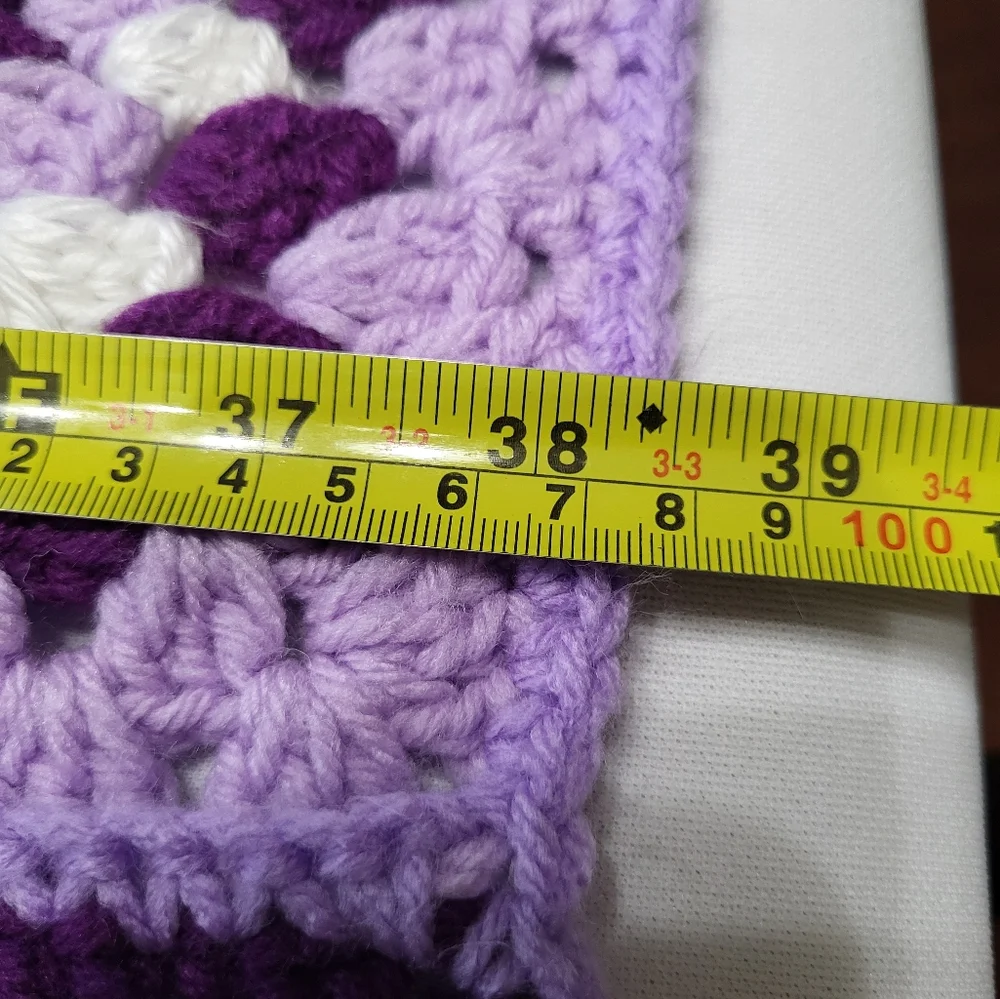 Purple and White Block Handmade Crochet Afghan Throw Lap Yarn Blanket 46